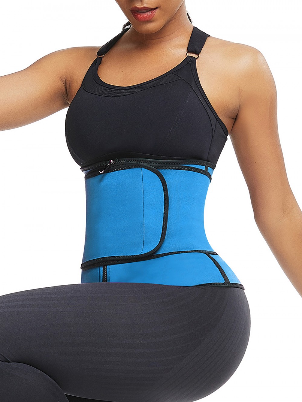 Blue Big Size Neoprene Waist Trainer Front Zipper Compression