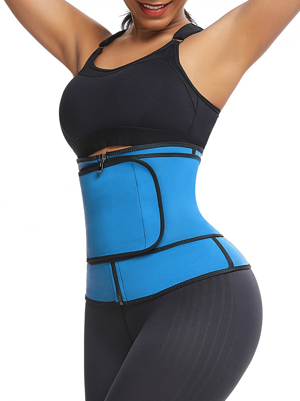 Blue Big Size Neoprene Waist Trainer Front Zipper Compression