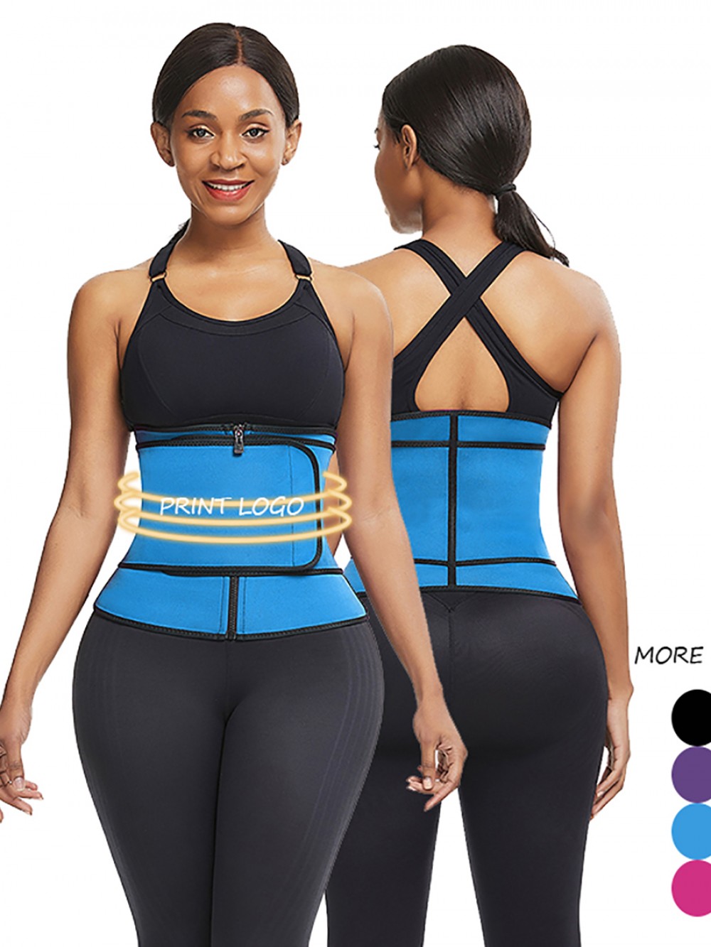 Blue Big Size Neoprene Waist Trainer Front Zipper Compression