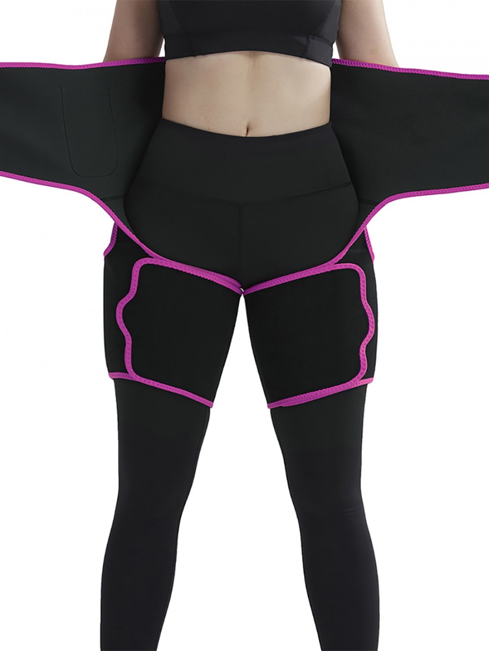 Rose Red Sticker Neoprene Tummy And Thigh Shaper With Pocket