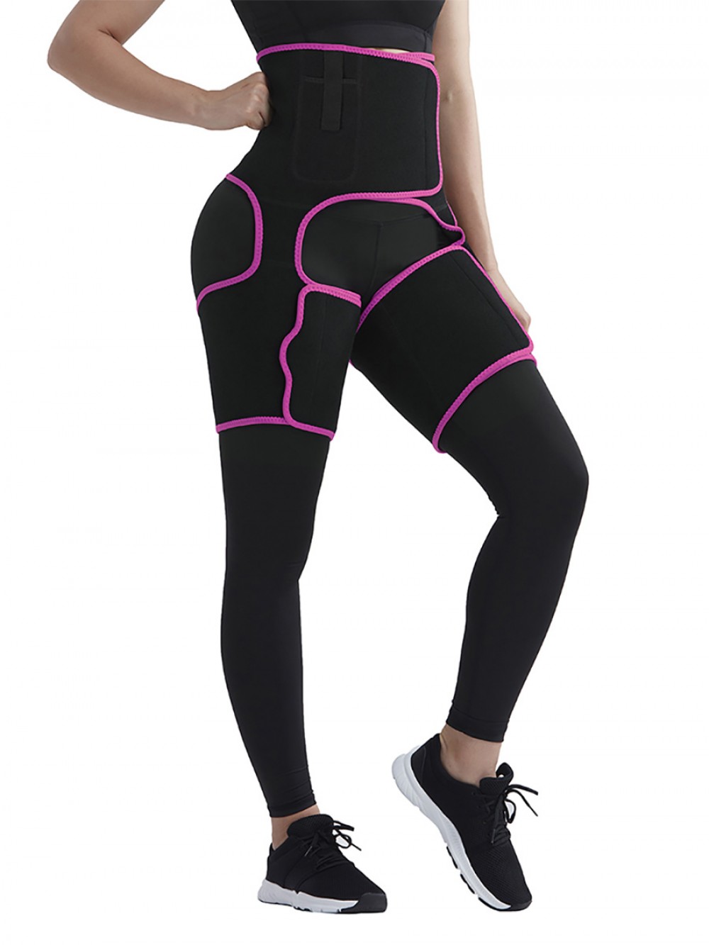 Rose Red Sticker Neoprene Tummy And Thigh Shaper With Pocket