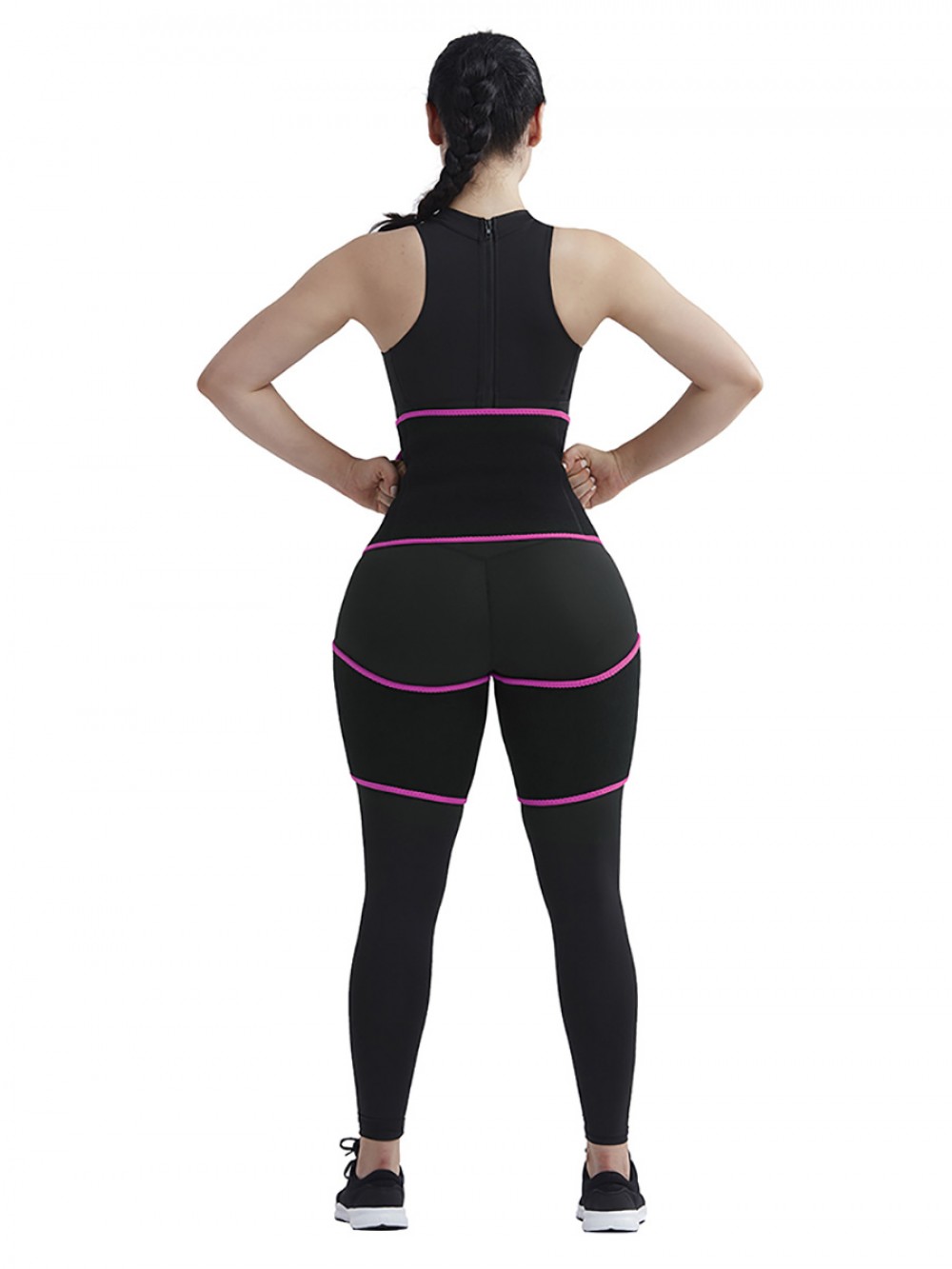 Rose Red Sticker Neoprene Tummy And Thigh Shaper With Pocket