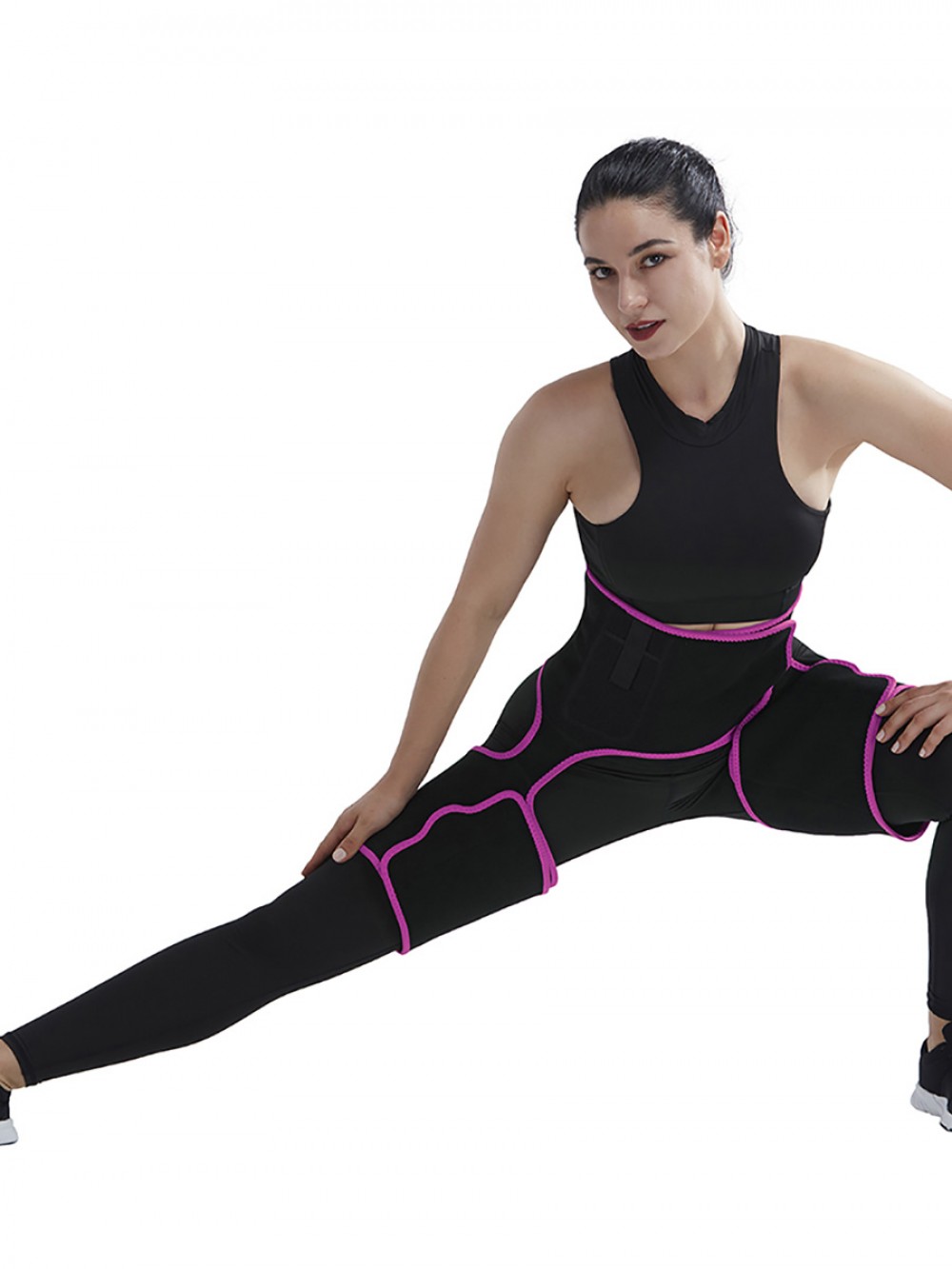 Rose Red Sticker Neoprene Tummy And Thigh Shaper With Pocket