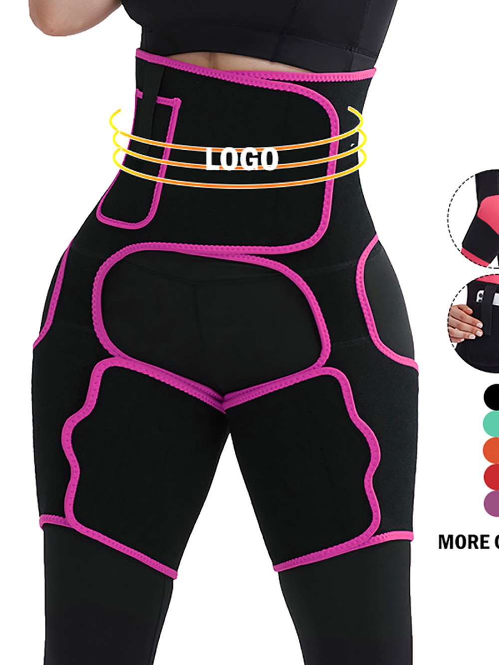 Rose Red Sticker Neoprene Tummy And Thigh Shaper With Pocket