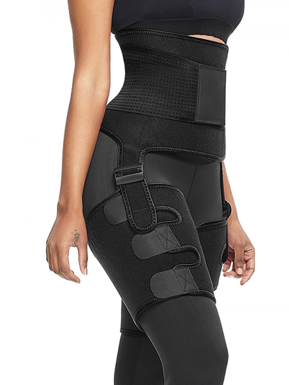 Black High Waist Adjustable Thigh Trimmer Neoprene Medium Control
