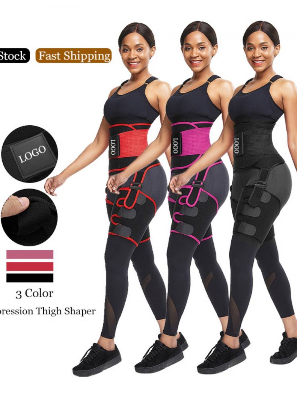 Red Neoprene Adjustable Thigh And Waist Trainer Flatten Tummy