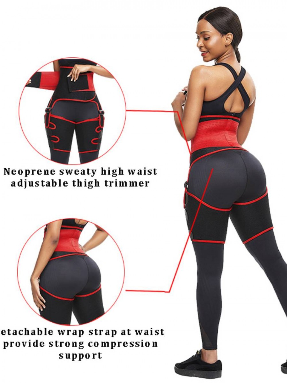 Red Neoprene Adjustable Thigh And Waist Trainer Flatten Tummy