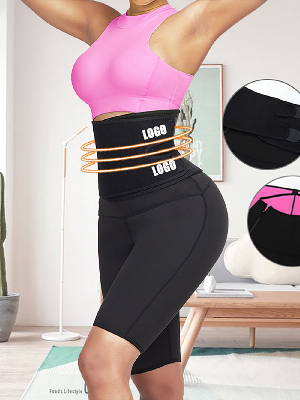 Black Solid Color Neoprene Shorts High Waist Slim Waist
