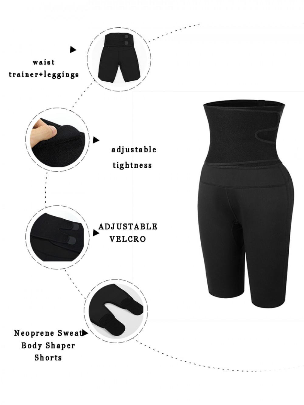 Black Solid Color Neoprene Shorts High Waist Slim Waist