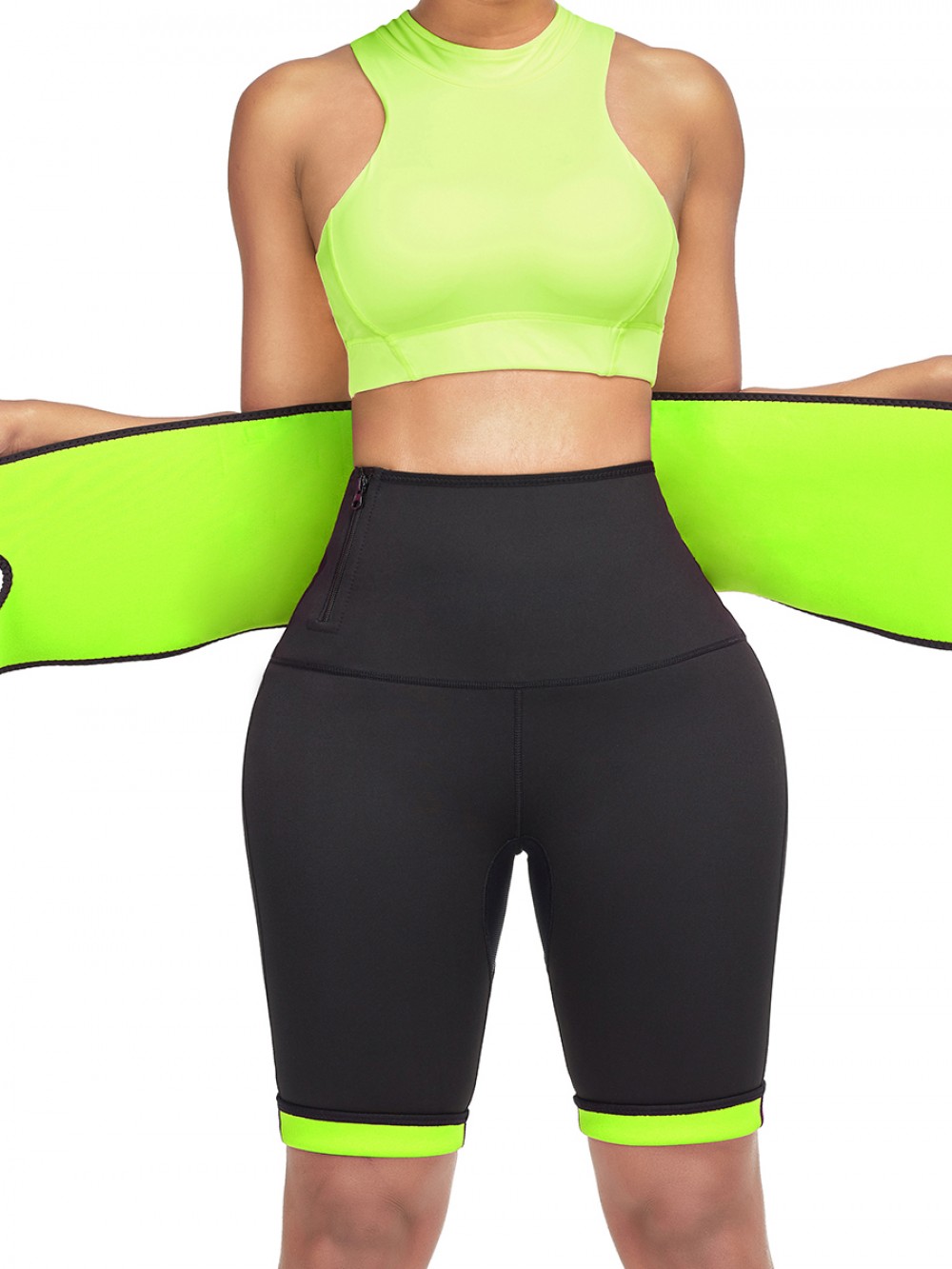 Green Shorts Shaper With Waist Belt Smooth Silhouette