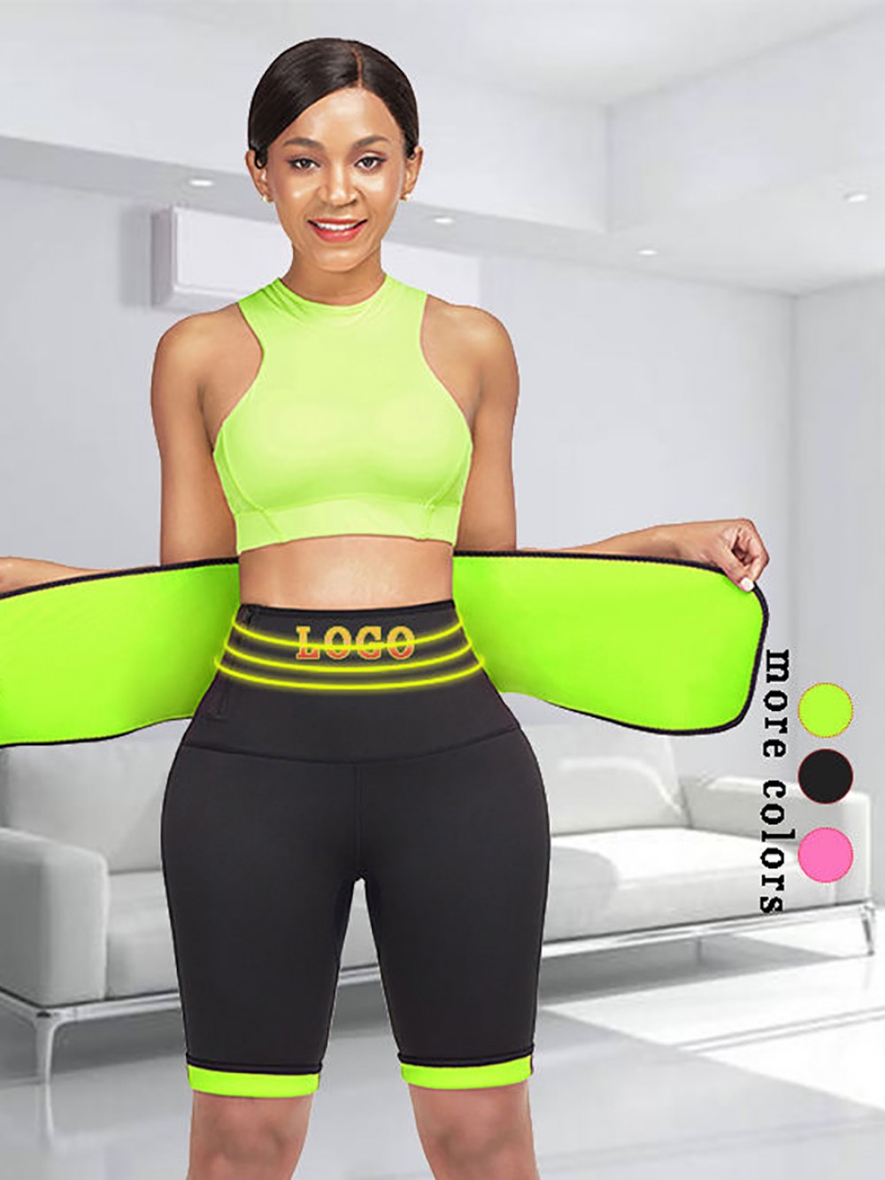Green Sweat Shorts Shaper With Waist Belt Smooth Silhouette