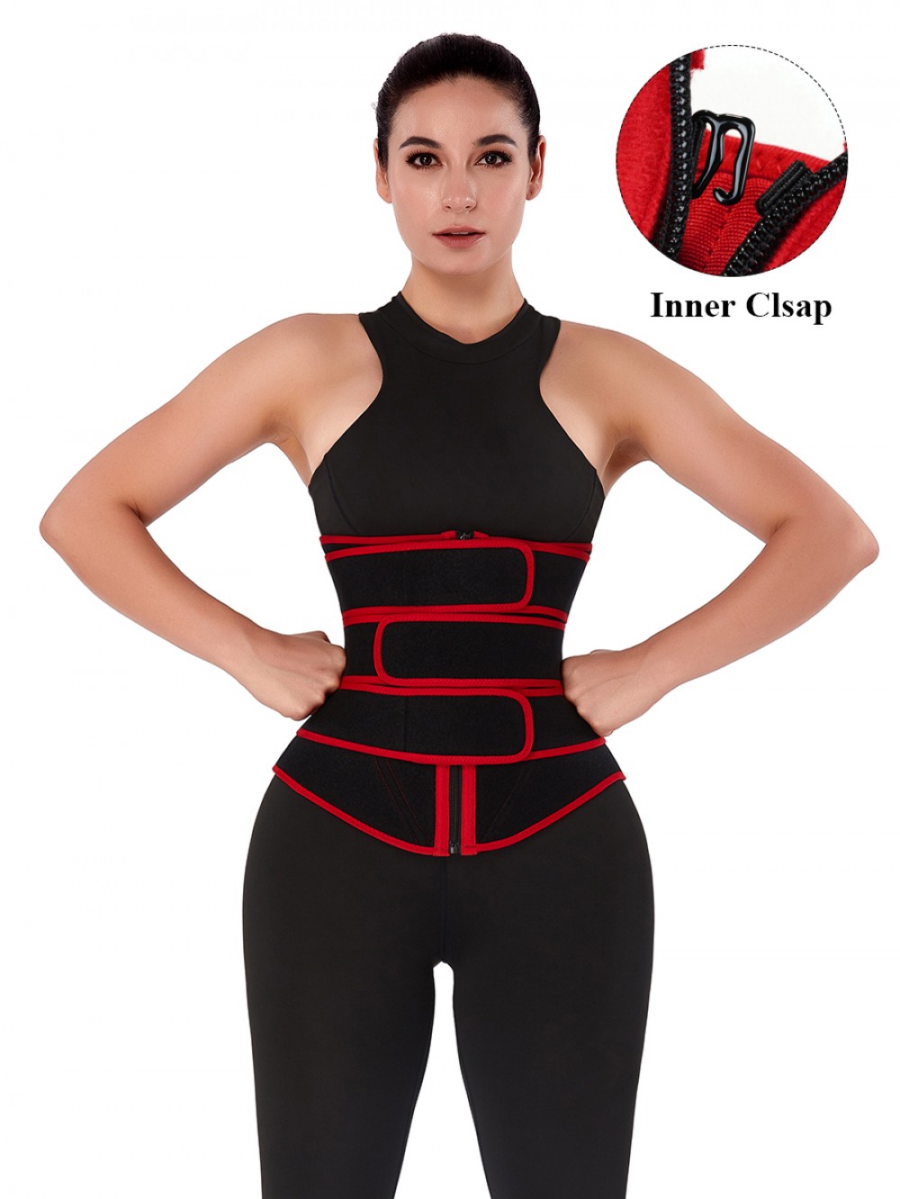 Red High-Compression Sweat Waist Trainer With Three-Belt