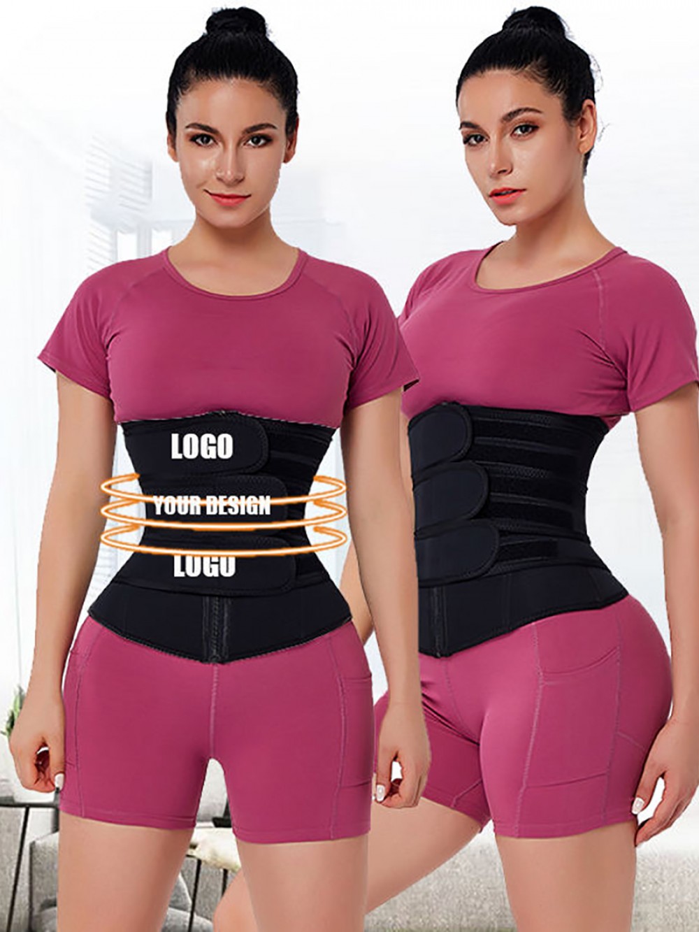 Black Three Belt Neoprene Plus Size Sauna Waist Trainer Higher Power