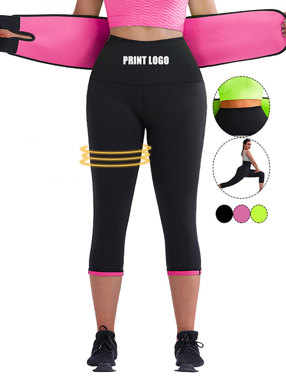Power Slim Rose Red High Waist Neoprene Pants 3/4 Length Weight Loss