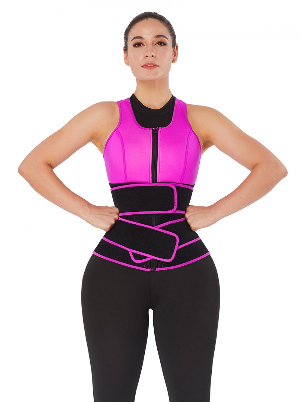 Rose Red Double-Belt Neoprene Waist Shapewear Vest Slimming Tummy