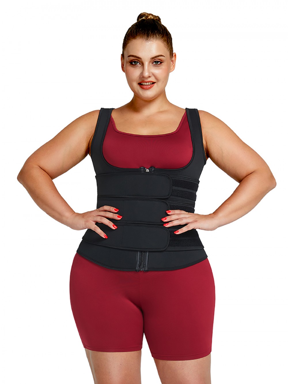 Black Neoprene Waist Trainer Plus Size Three-Belt Fat Burning