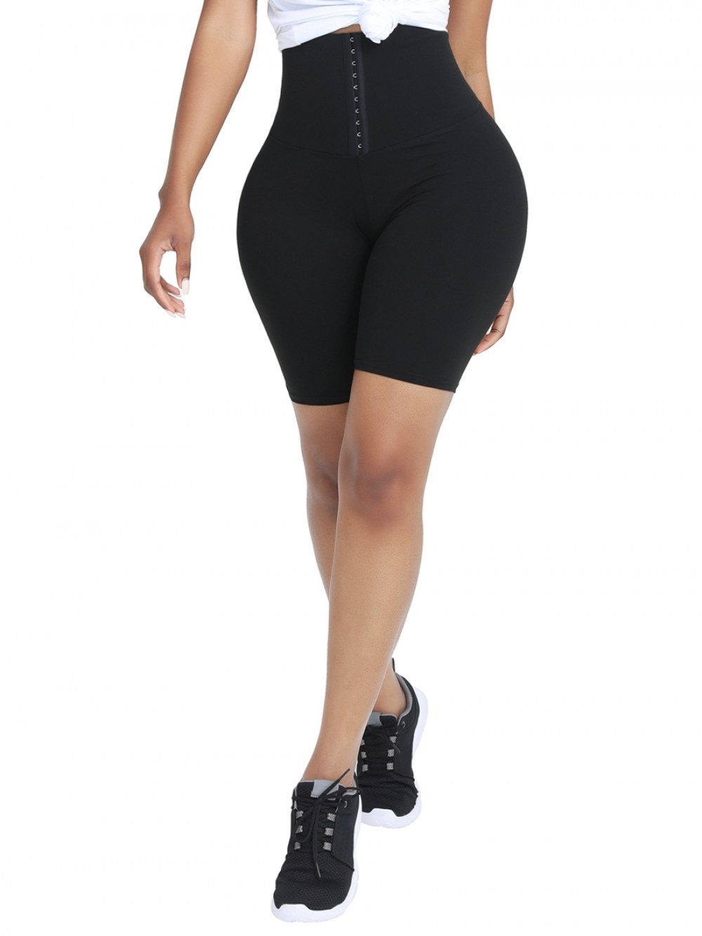 Black High Waist 2-In-1 Waist Trainer Shorts Mid-Thigh Wholesale Online