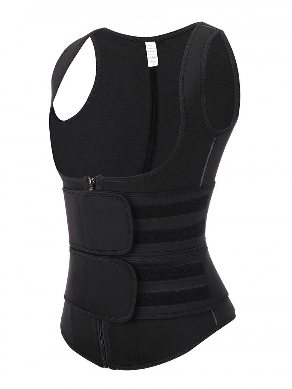 Black Neoprene Sauna Vest Zipper Double Belt Smooth Silhouette