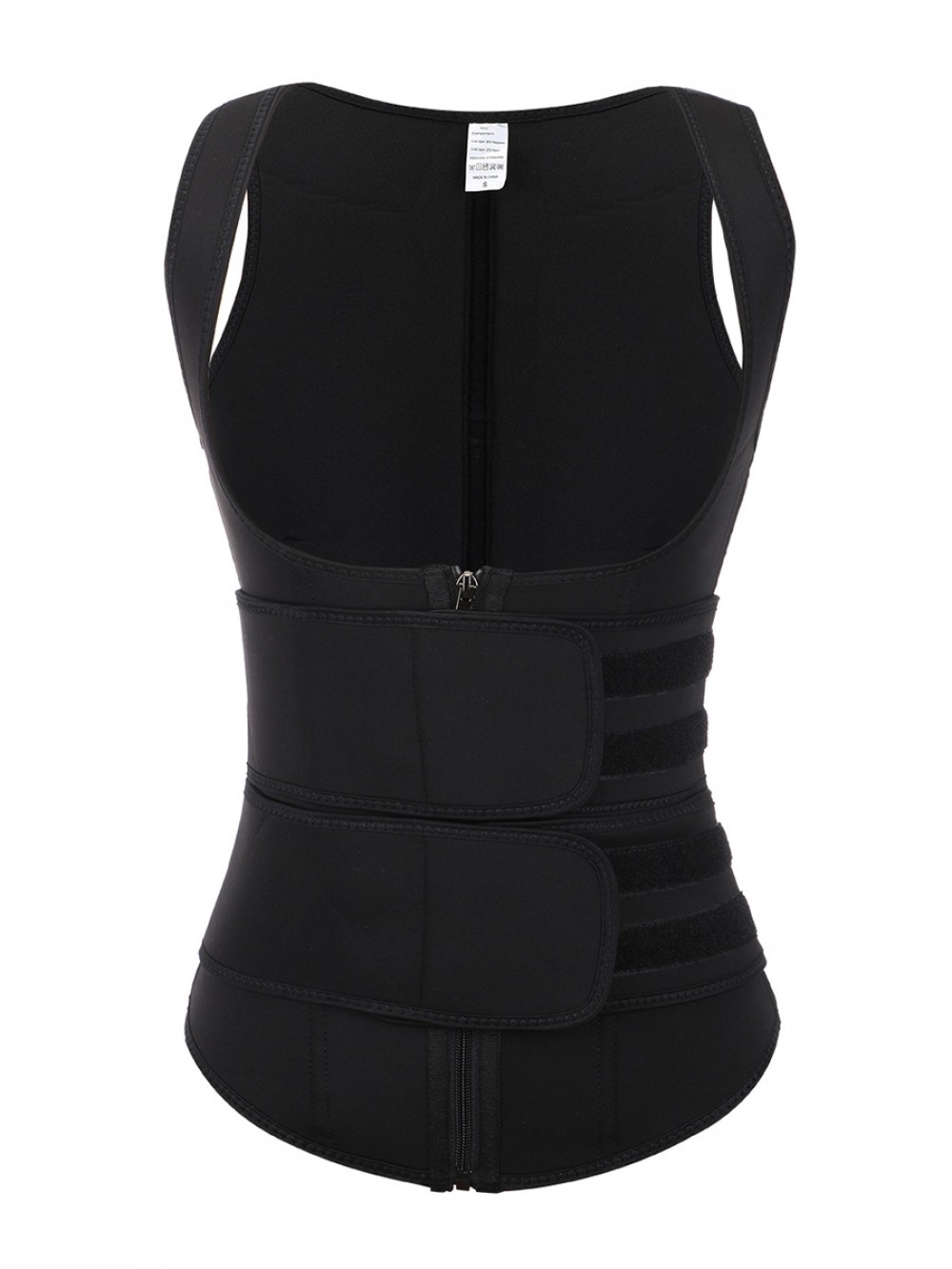 Black Neoprene Sauna Vest Zipper Double Belt Smooth Silhouette