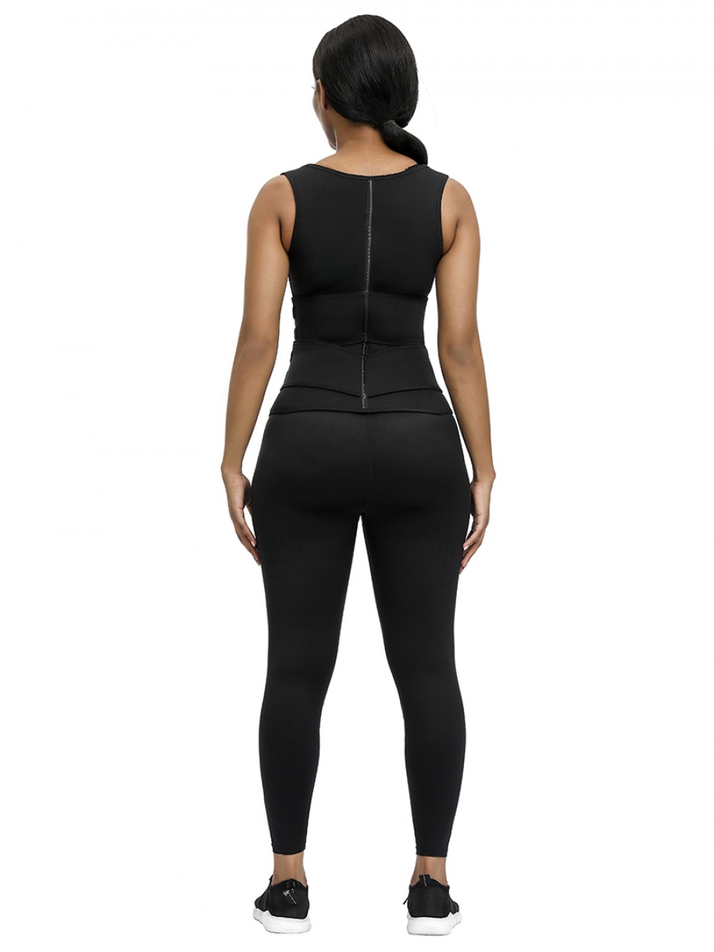 Black Neoprene Sauna Vest Zipper Double Belt Smooth Silhouette