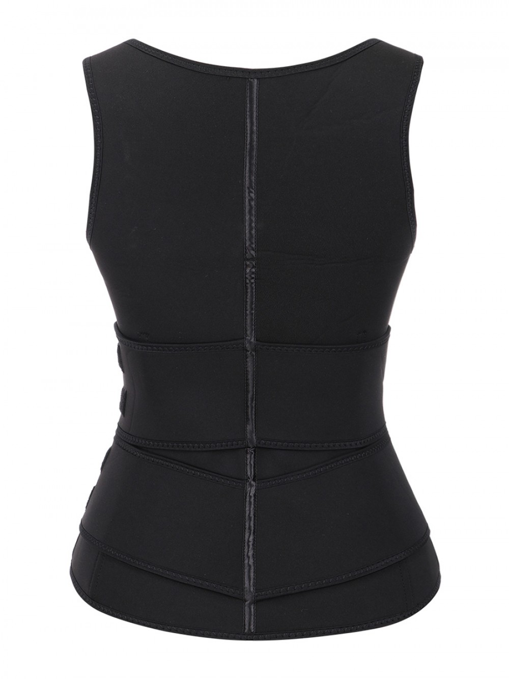 Black Neoprene Sauna Vest Zipper Double Belt Smooth Silhouette