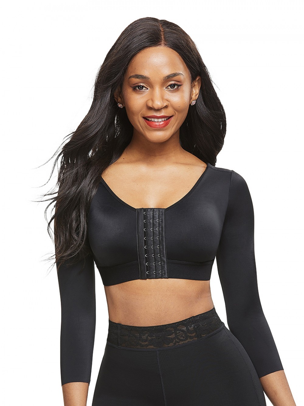 Figure Compression Black Crop Shapewear 3-Row Hooks Plus Size Intant Shaping