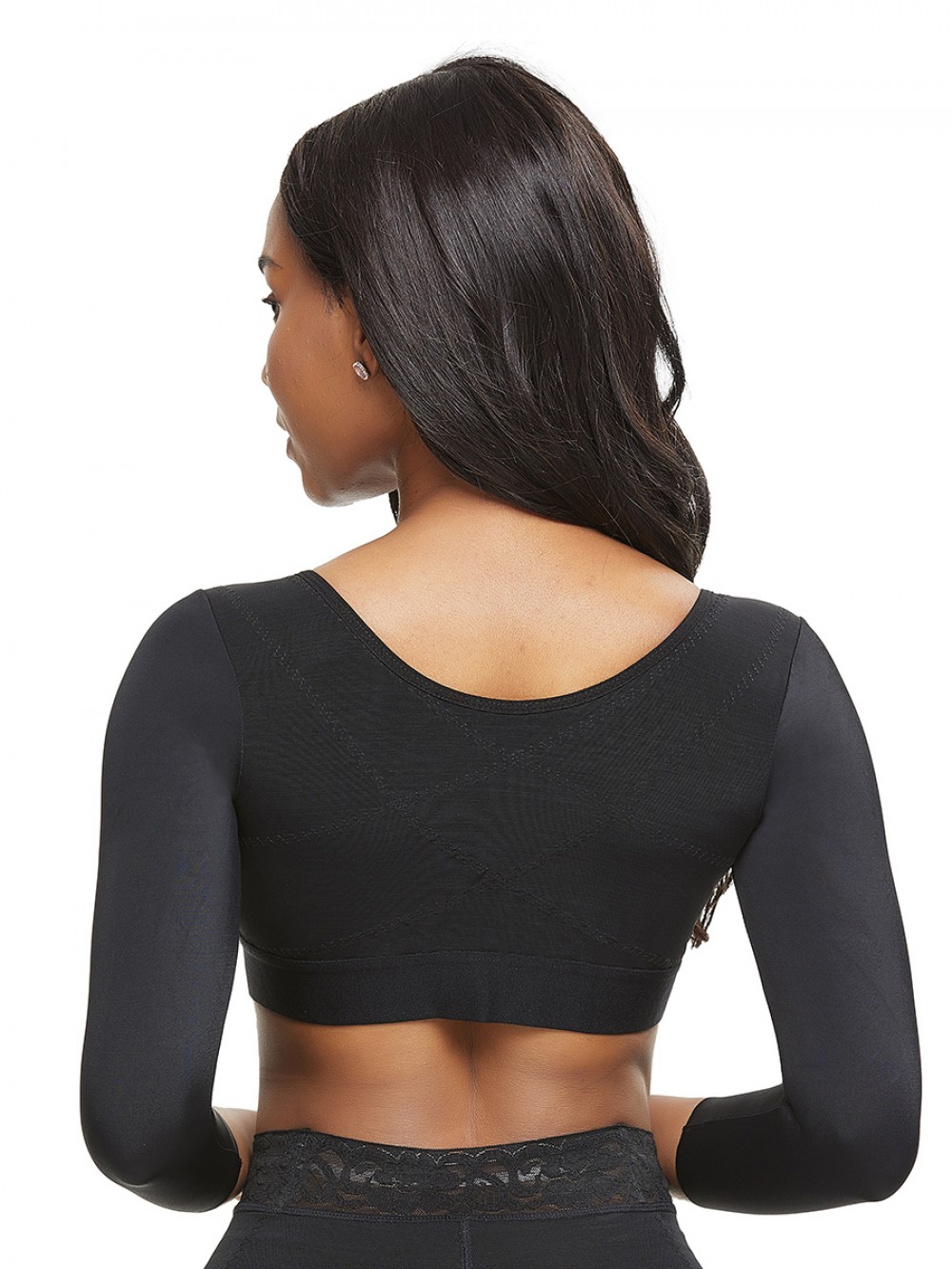 Figure Compression Black Crop Shapewear 3-Row Hooks Plus Size Intant Shaping