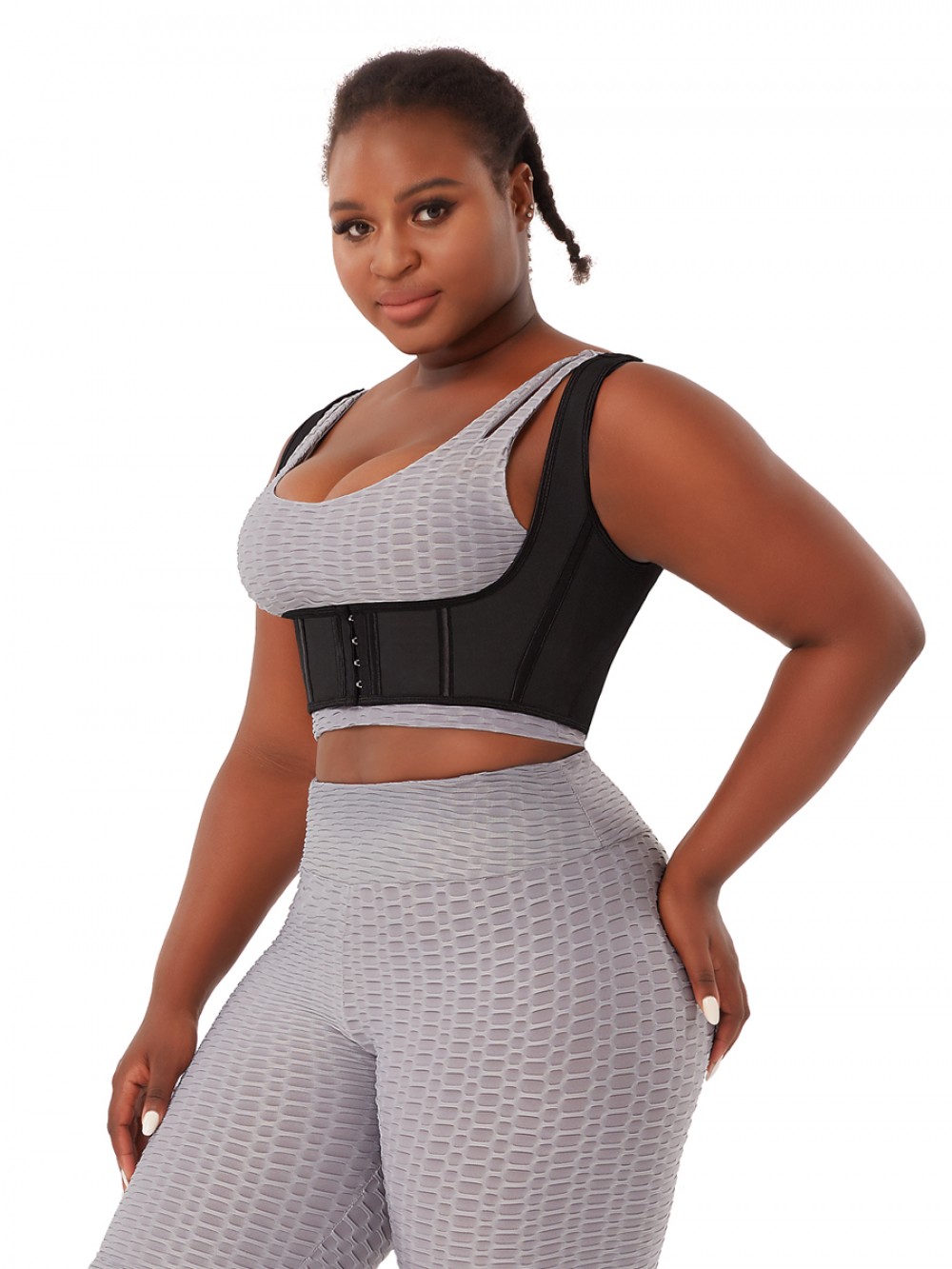 Black Latex Shapewear Tank Top 4 Steel Bones Curve Shaper