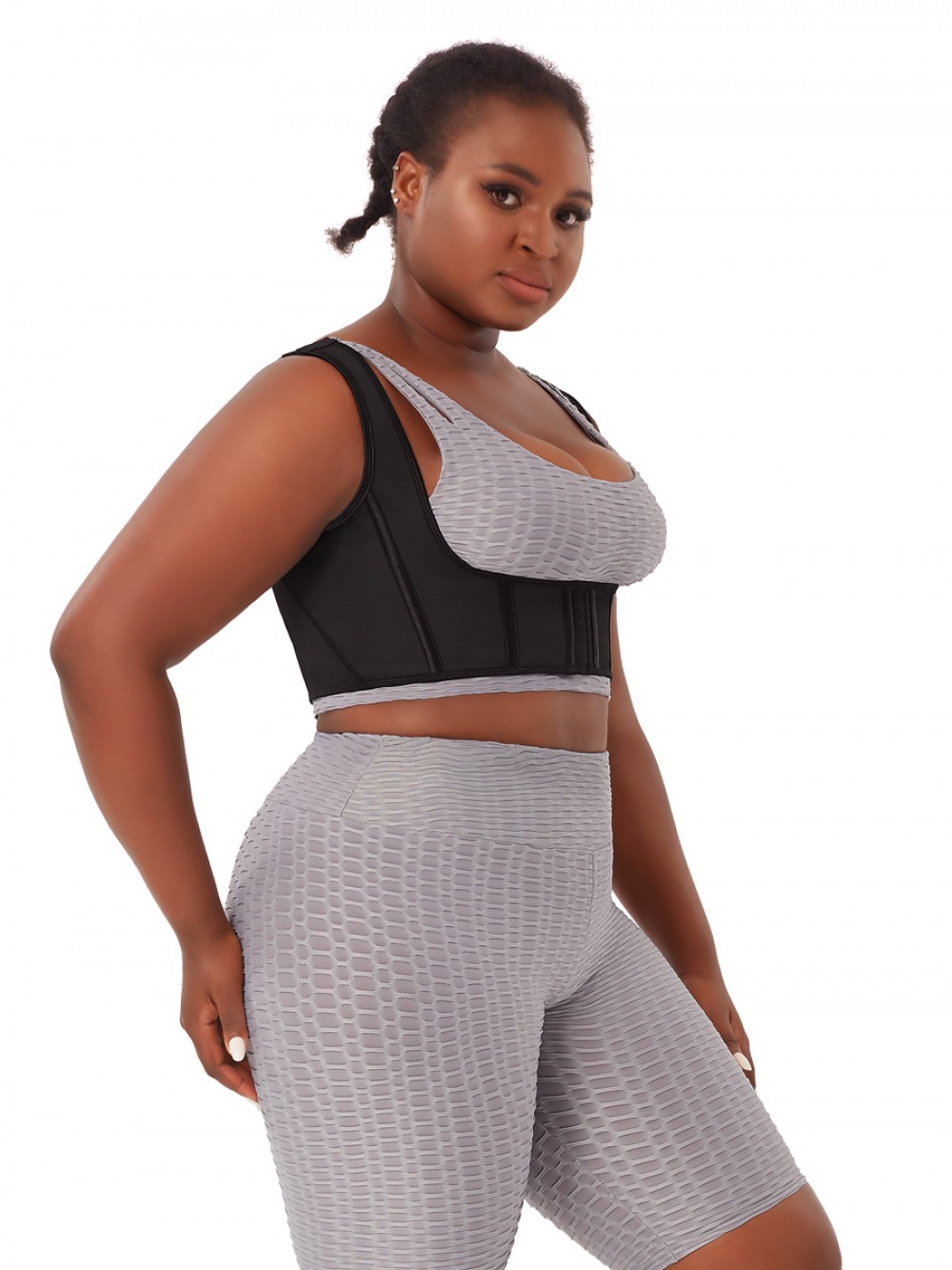Black Latex Shapewear Tank Top 4 Steel Bones Curve Shaper