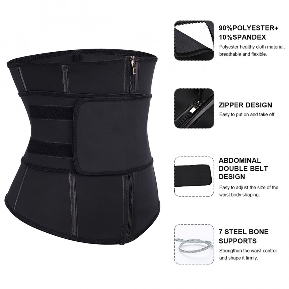 Flawlessly Double Layer Black 7 Steel Boned Waist Trainer Plus Size