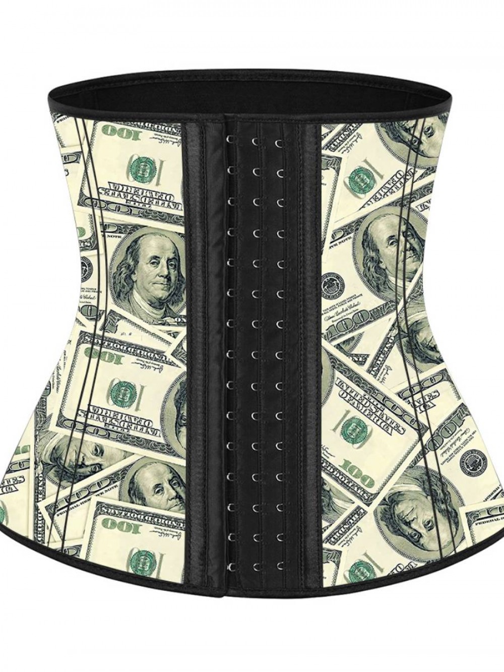 Money Pattern Latex Waist Cincher With Hooks Curve Creator