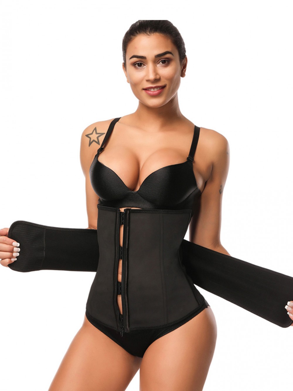 Black Latex Waist Trainer Zipper Hook Queen Size High-Compression