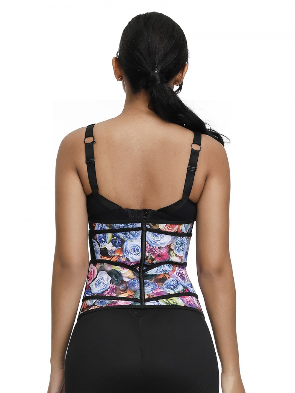 Rose Print Latex Waist Trainer Double Belts Highest Compression