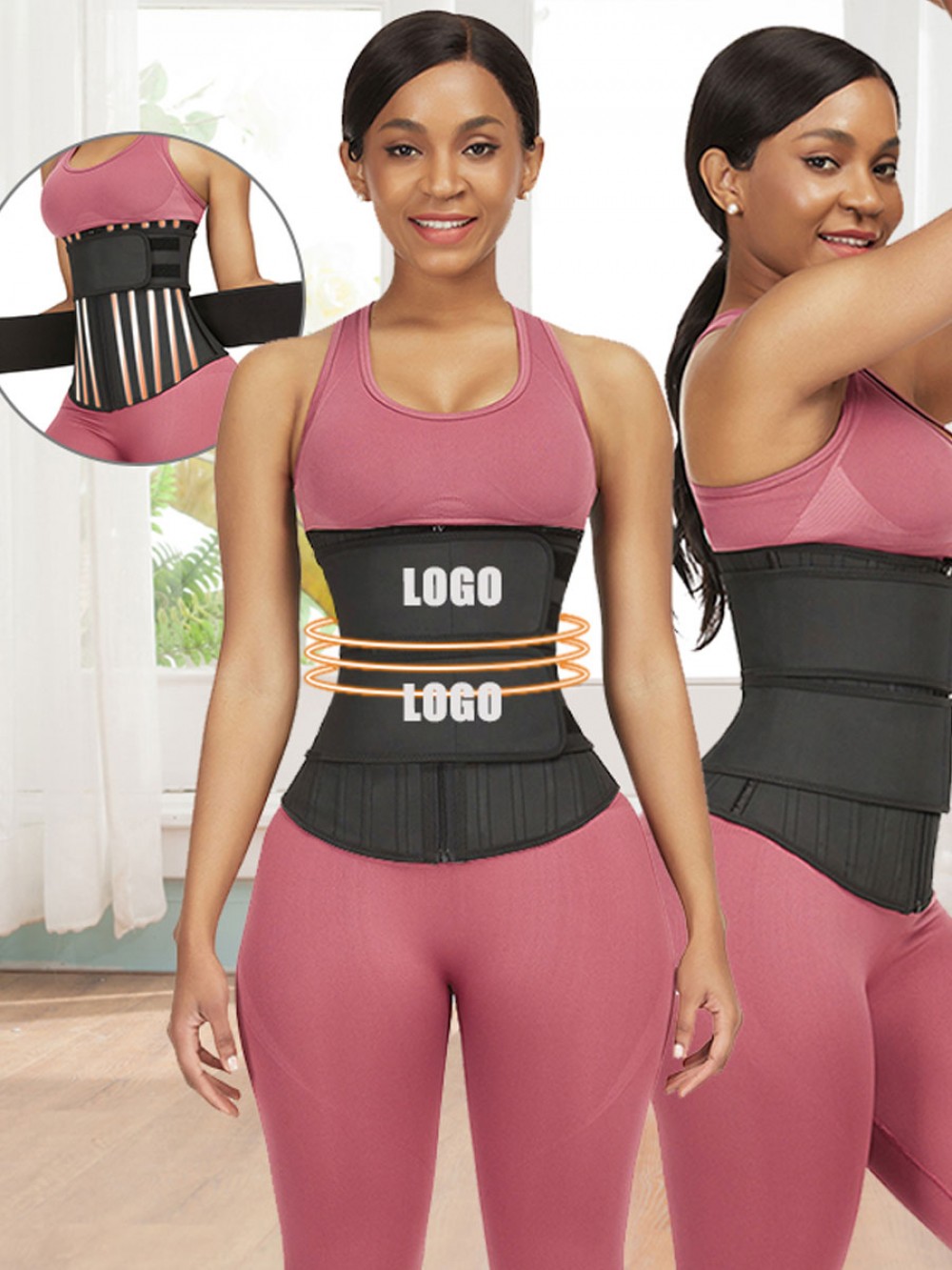 Black 25 Steel Stoned Double Belt Latex Waist Trainer For Sale