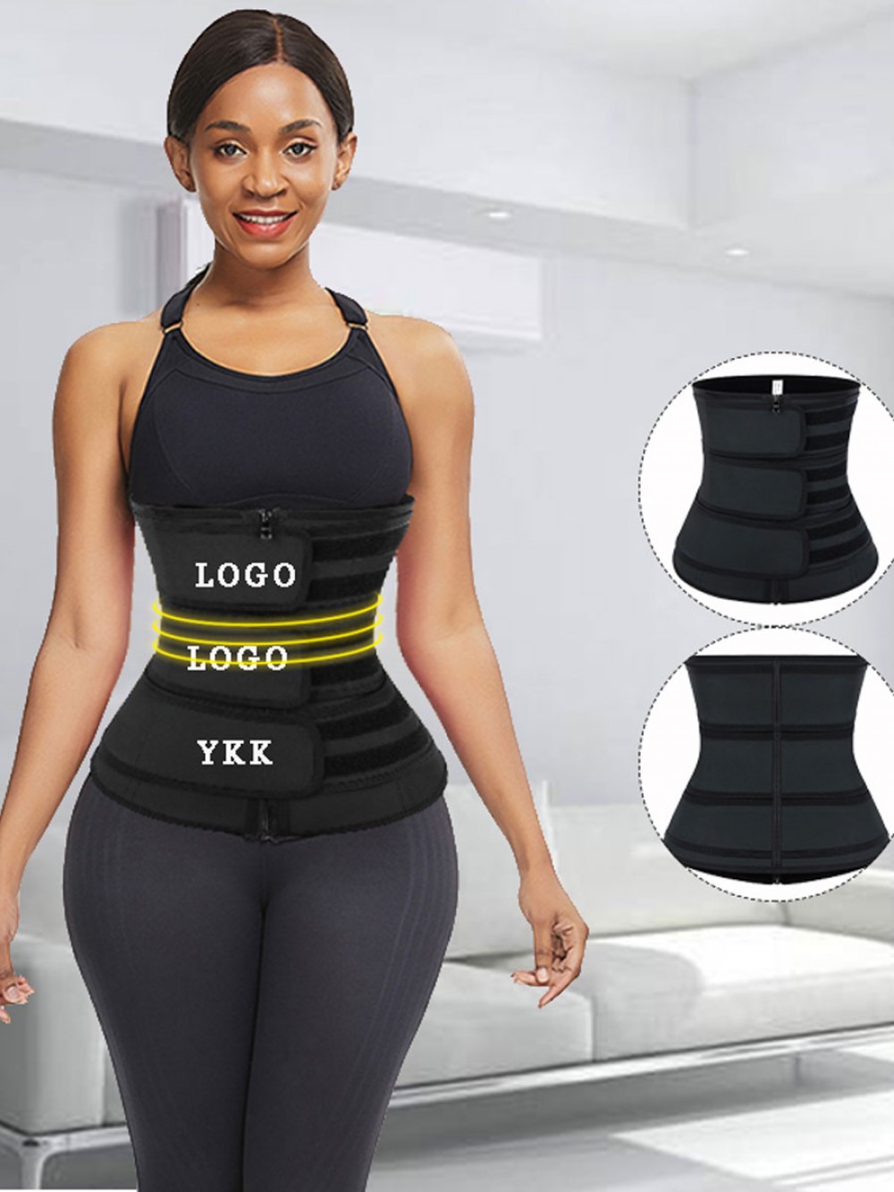 Black Three Belts Latex Waist Trainer Big Size Calories Burning