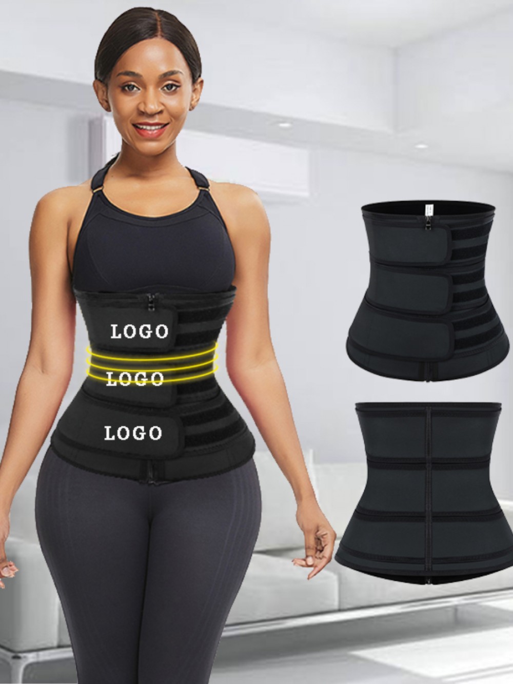 Black Three Belts Latex Waist Trainer Big Size Calories Burning