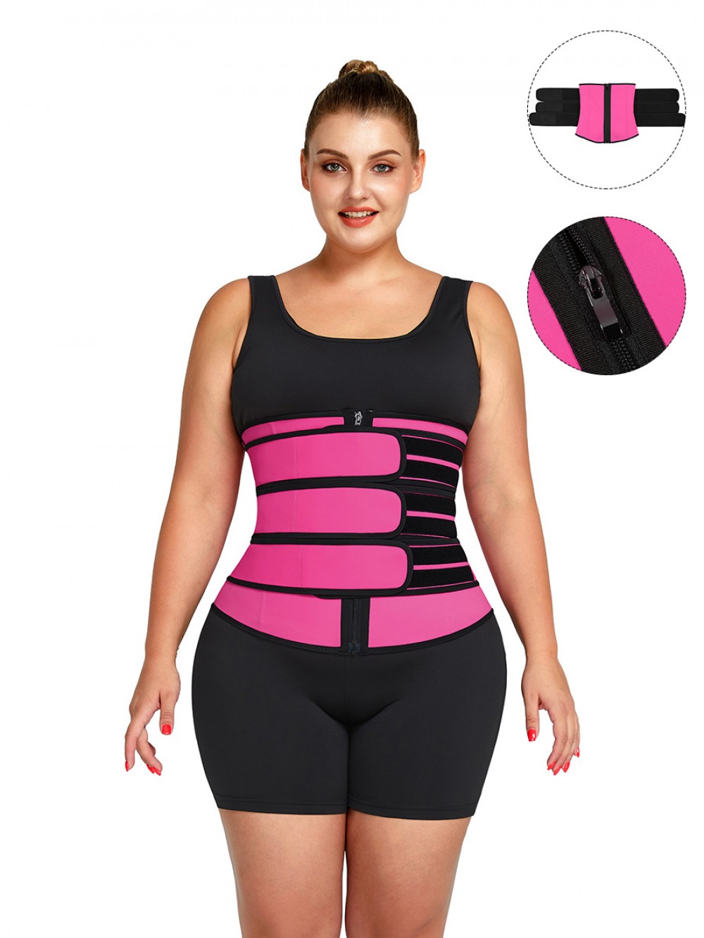 Rose Red Three Belts Latex Waist Trainer 7 Steel Bones High Power