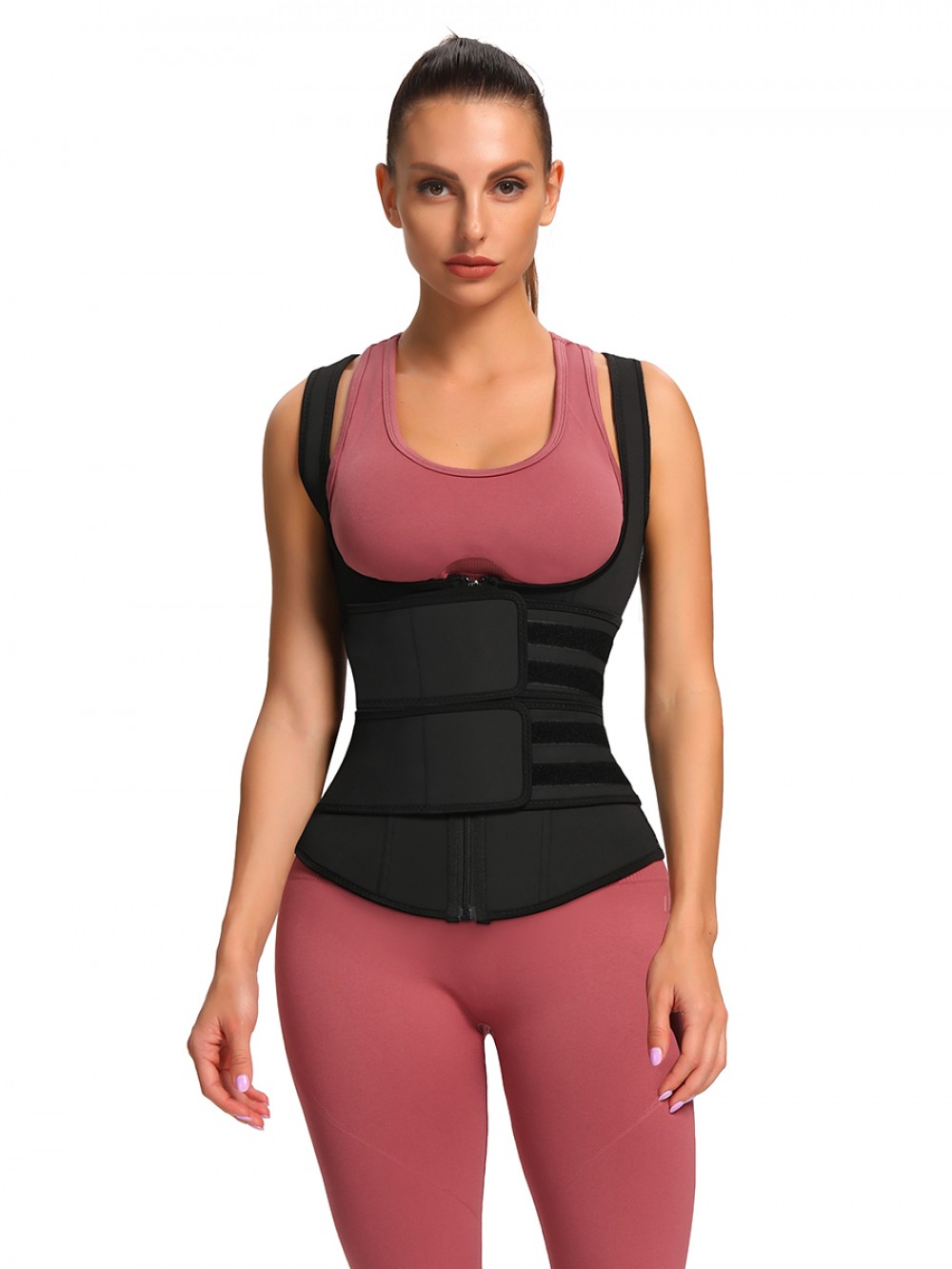 Black Latex Double Belts Sticker Vest Shaper Big Size Back Support