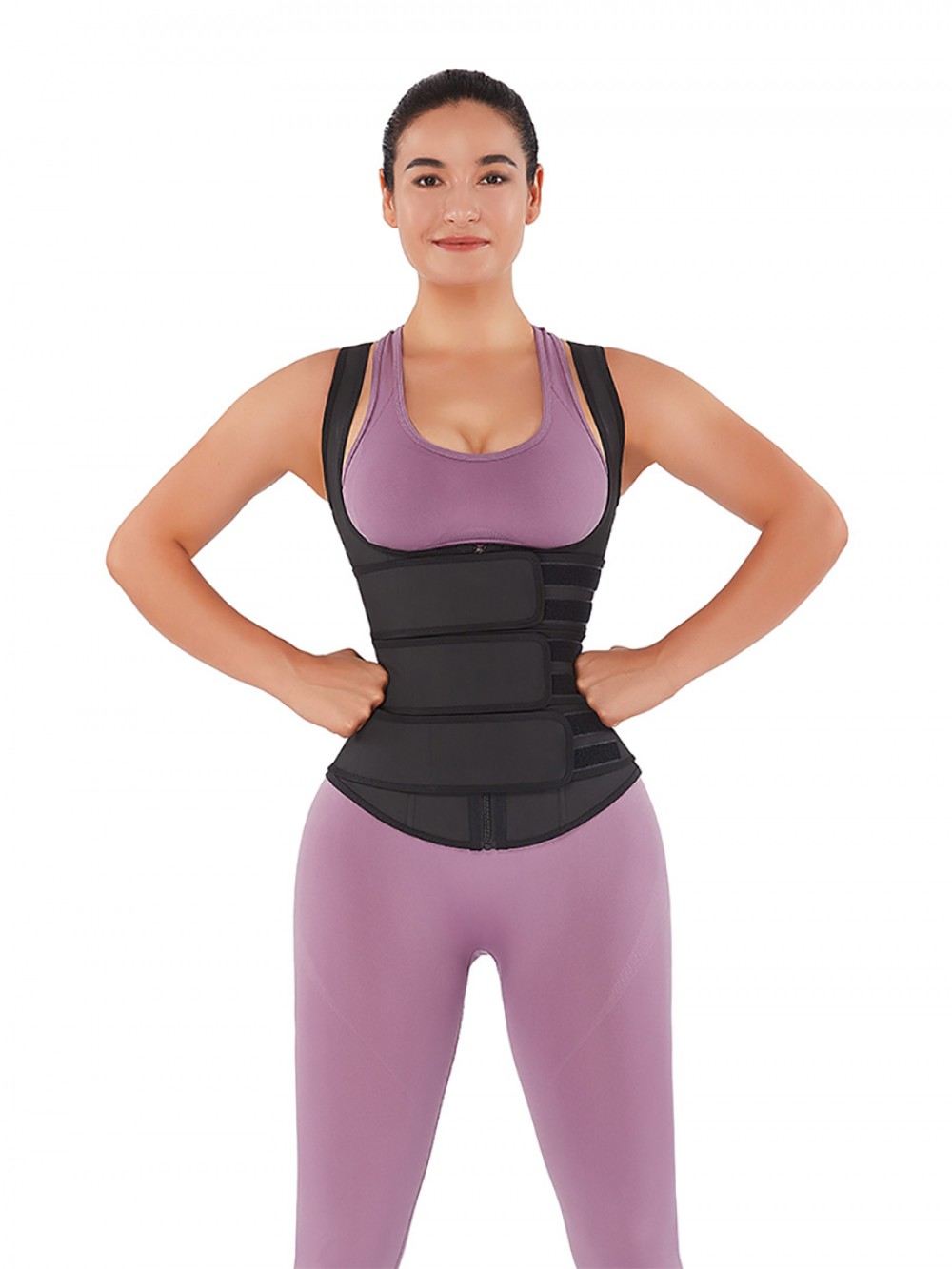 Black Latex Workout Waist Trainer Vest Three Belts Weight Loss