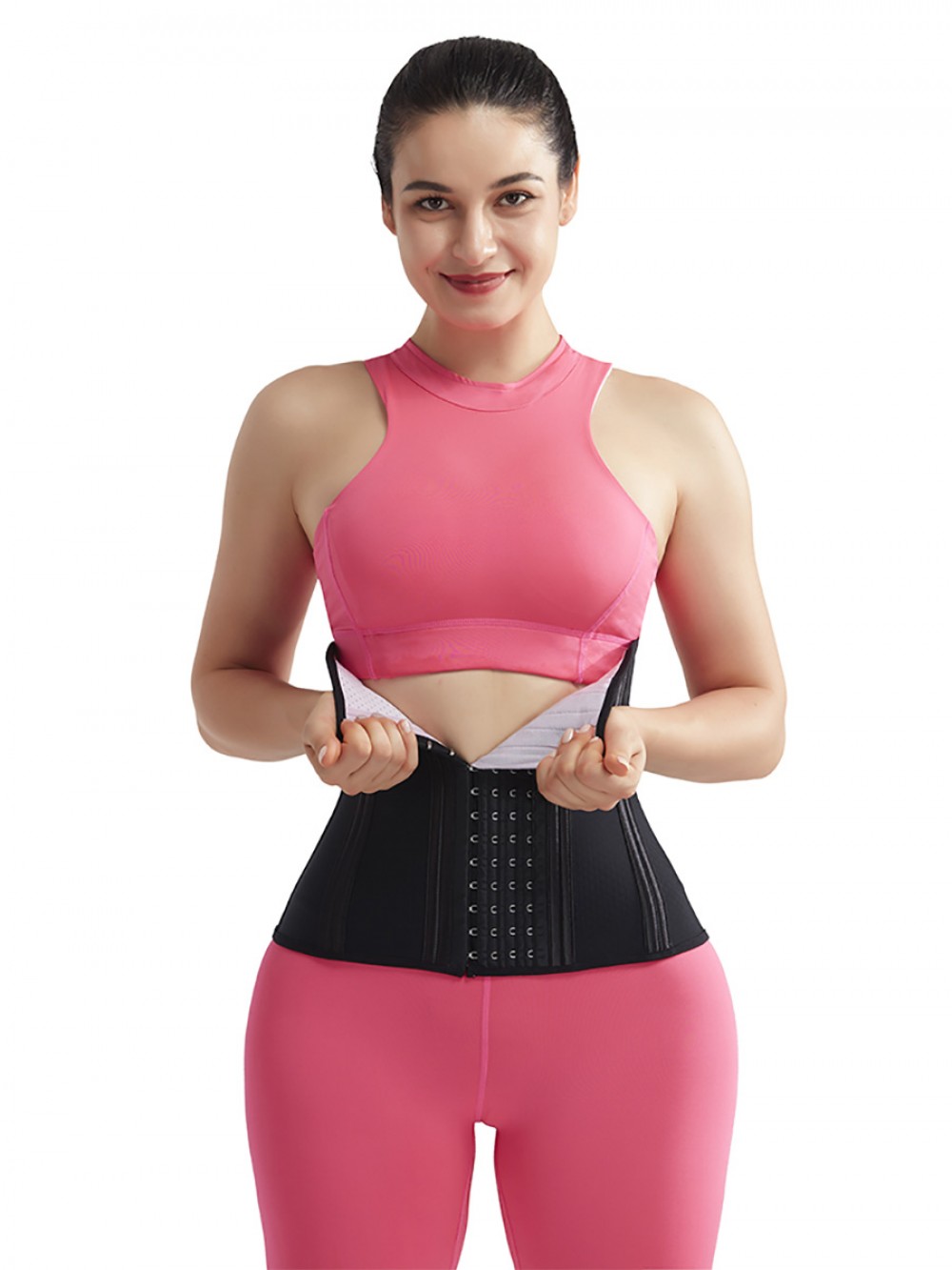 Black 20 Steel Bones Latex Waist Cincher Hook High-Compression