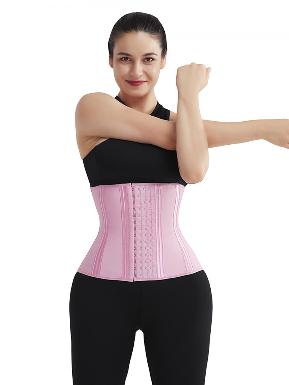 Pink 4 Rows Hook Latex Waist Cincher Belt Three-Layer Waist Control