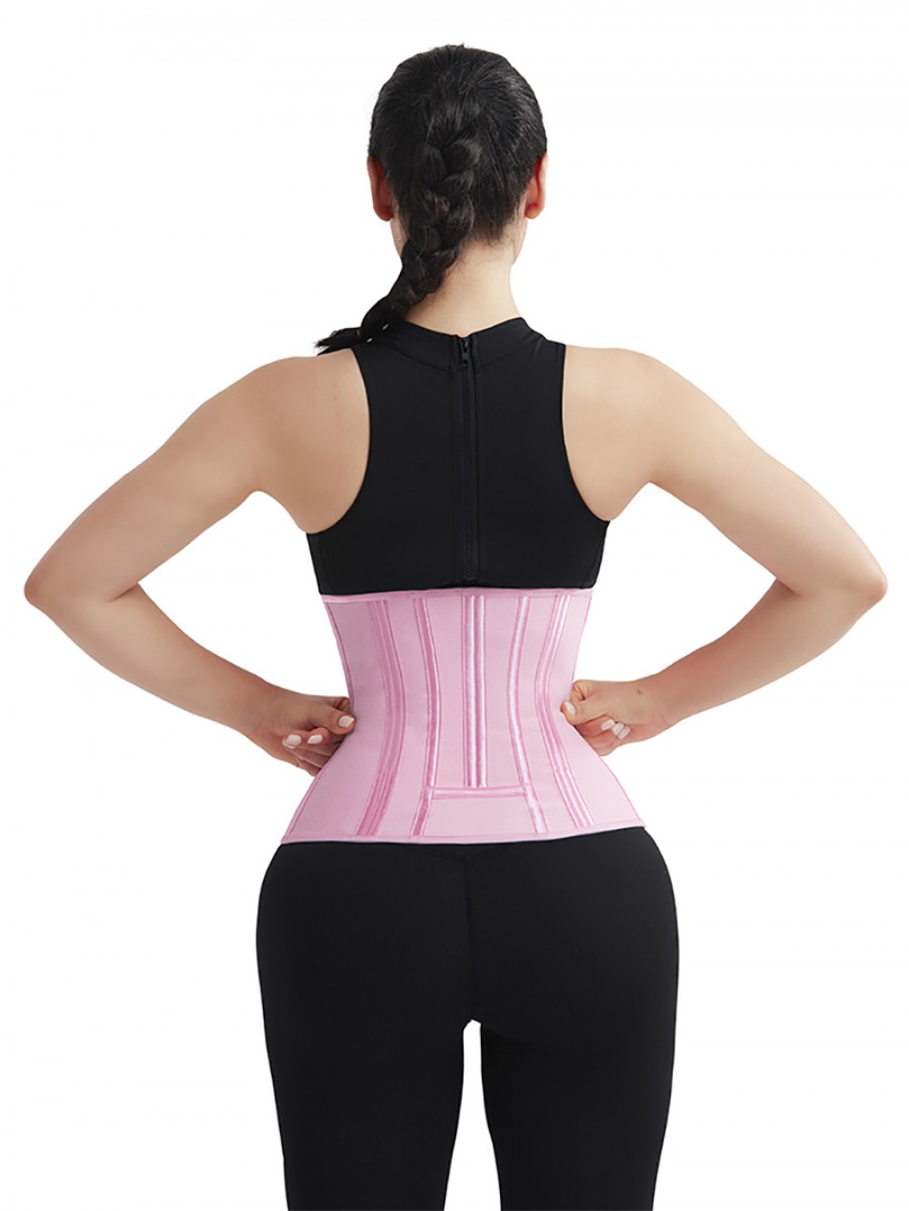 Pink 4 Rows Hook Latex Waist Cincher Belt Three-Layer Waist Control