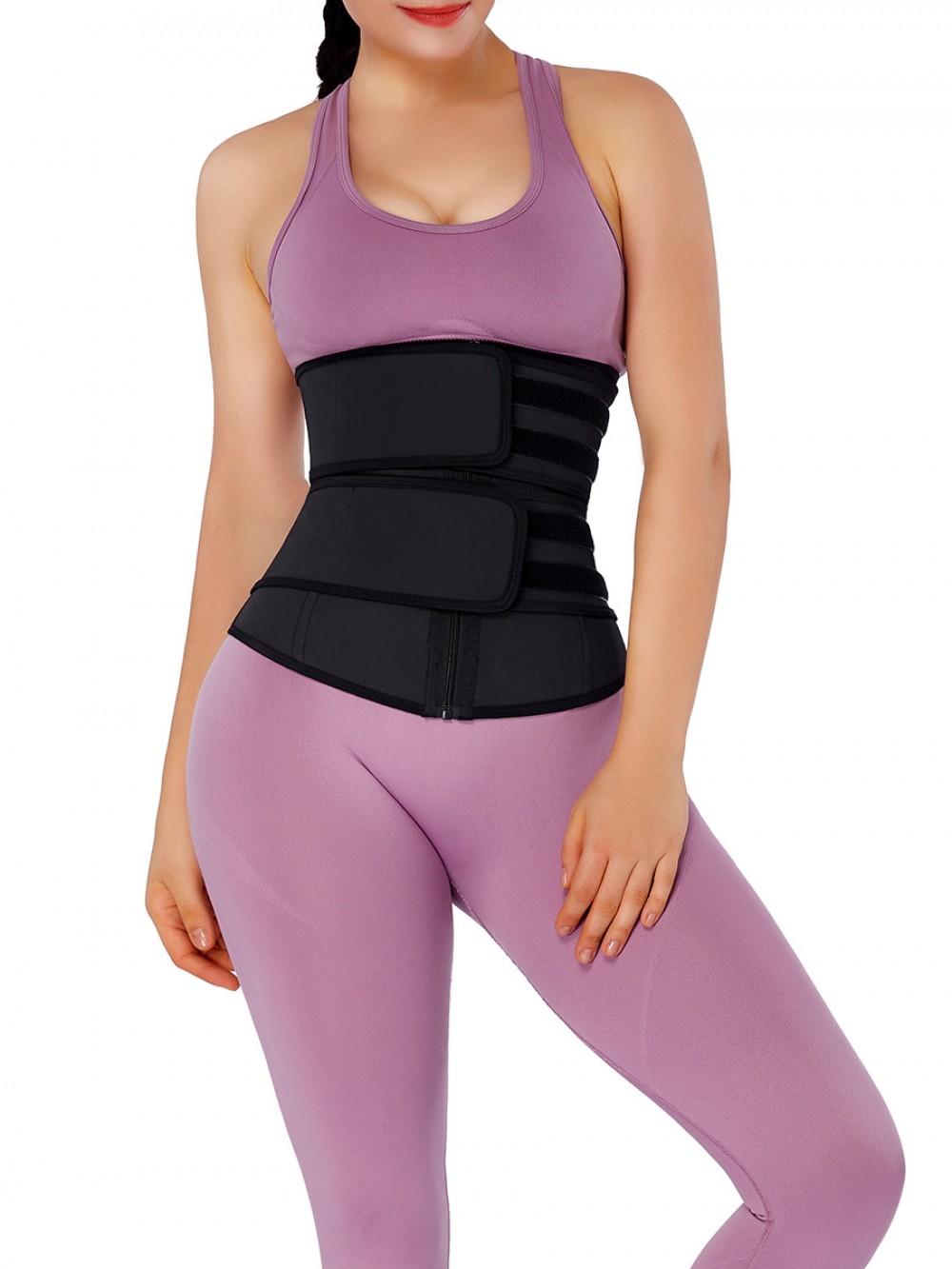 Black Latex Waist Trainer Detachable Double Belts 7 Steel Bones