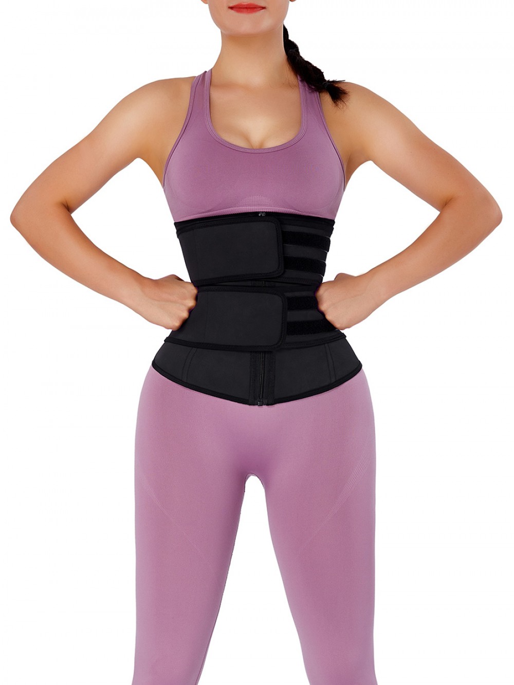 Black Latex Waist Trainer Detachable Double Belts 7 Steel Bones