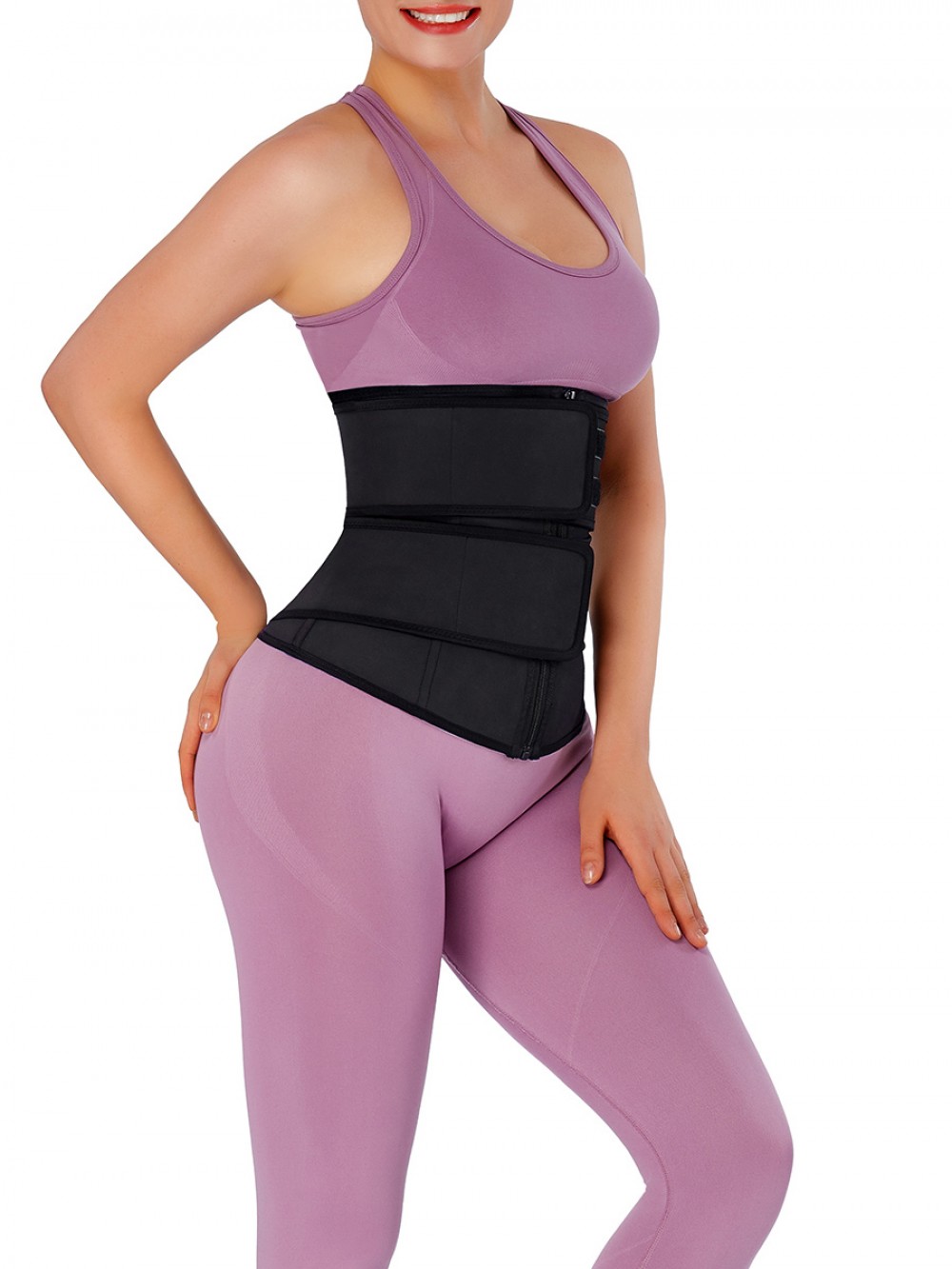 Black Latex Waist Trainer Detachable Double Belts 7 Steel Bones