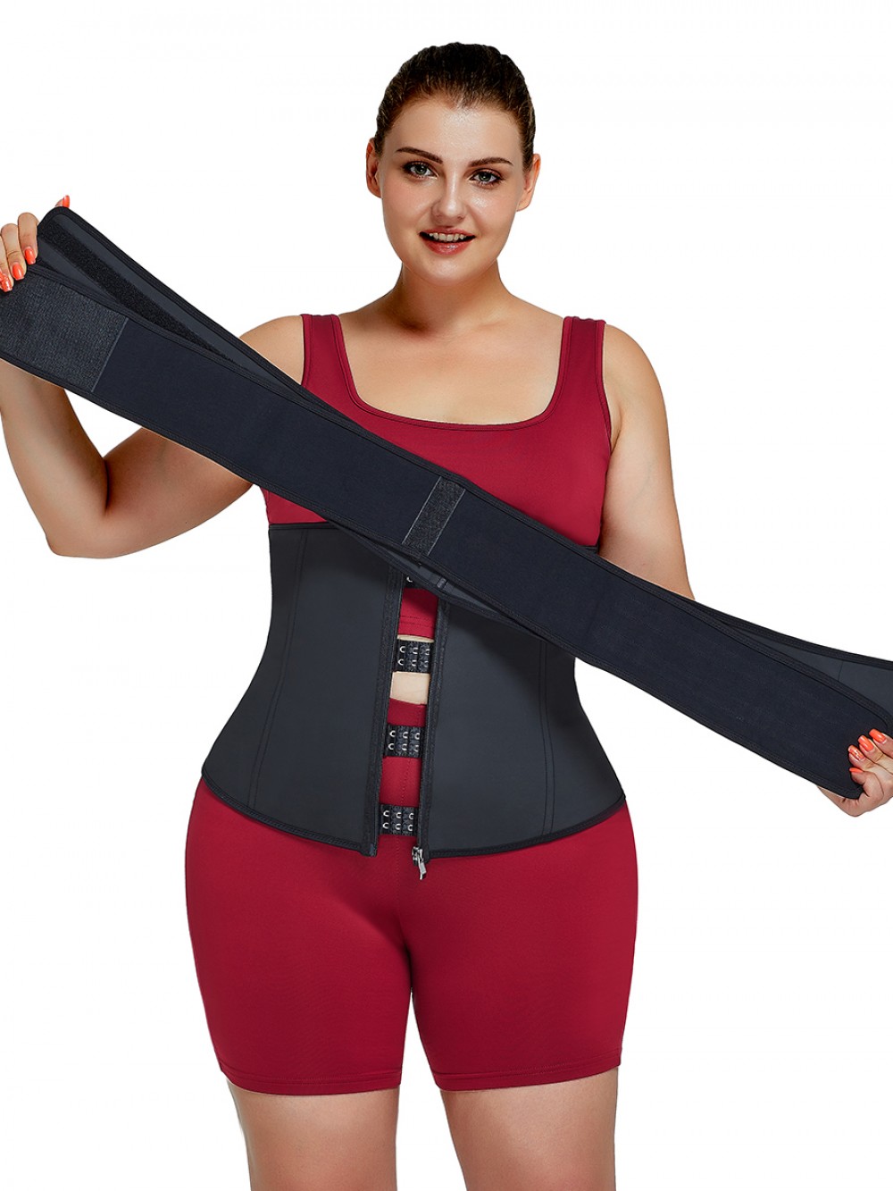 Black Latex Waist Trainer Detachable Double Belts 7 Steel Bones