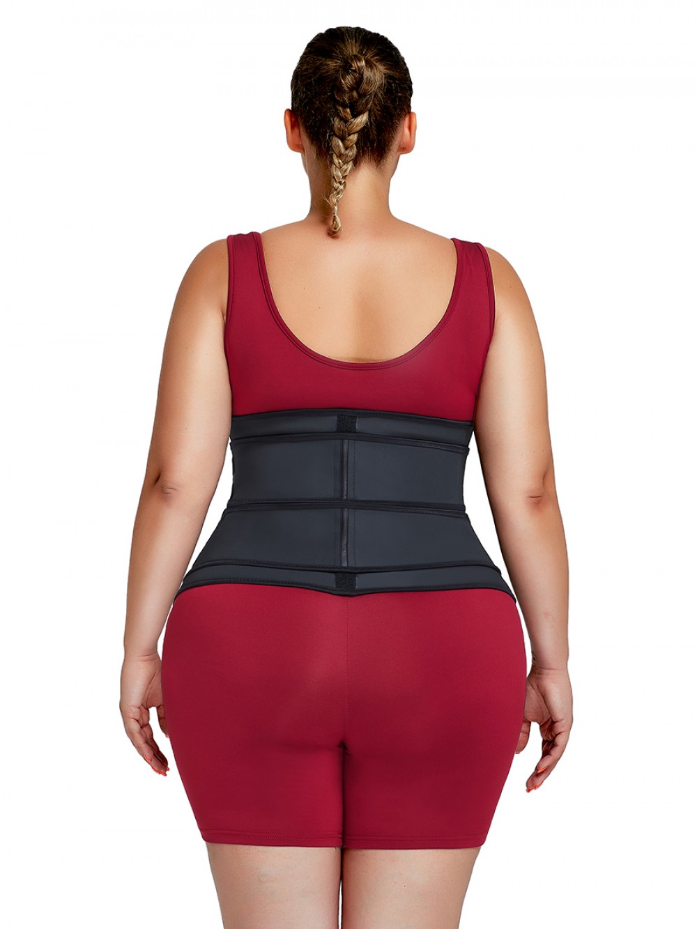 Black Latex Waist Trainer Detachable Double Belts 7 Steel Bones