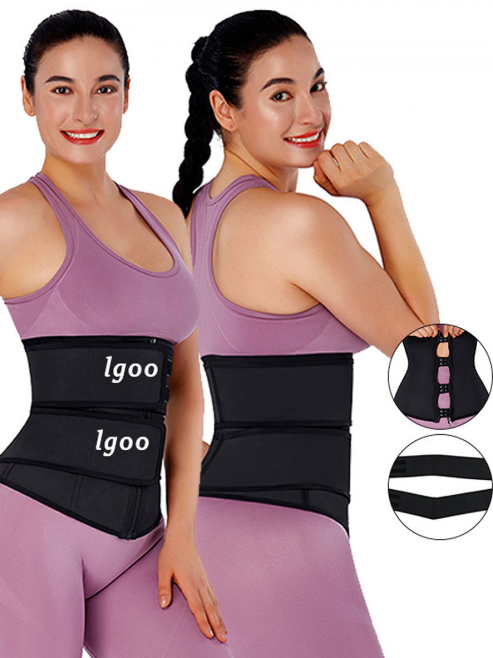 Black Latex Waist Trainer Detachable Double Belts 7 Steel Bones