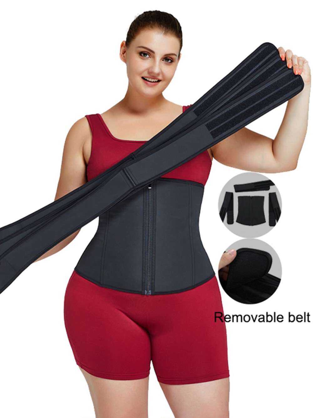 Black Plus Size Detachable Three Belts Latex Waist Trainer Custom Logo