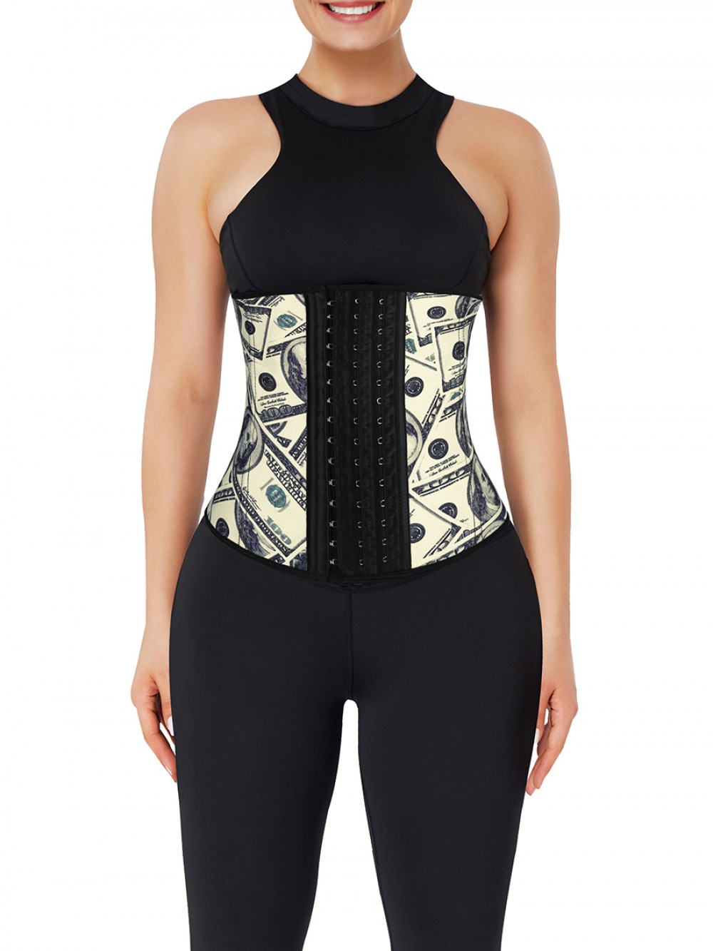 Money Pattern Latex Waist Cincher With Hooks Curve Creator